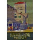 c.1930s Travel Poster - 'Orient Line' - Mediterranean Cruises depicting a colourful town scene,