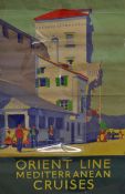 c.1930s Travel Poster - 'Orient Line' - Mediterranean Cruises depicting a colourful town scene,