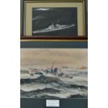 HMS Vanguard photograph in black and white, appears with creases, framed measures 40x35cm approx.