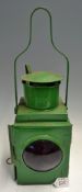 BR Railway Lamp green body, with top handle section coming away from body of lamp, measures 52cm