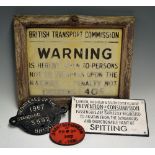 British Transport Commission 'Warning' Sign together with 'Registered by the 1967 BR (Sc) Standard