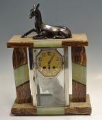 French Marble Clock Art Deco design having octagon clock face with spelter Deer to top set in