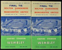 1958 FA Cup Final match programmes Bolton Wanderers v Manchester United. Two different versions.