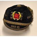 1912 University College of Wales Honours rugby cap: black velvet and gold braid tassel and trim, a