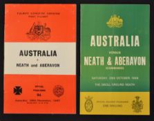 Australian Rugby Tour to the UK programmes: to incl 1957-8 Wallabies v Neath & Aberavon Combined