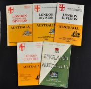 England signed and London Counties v Australia rugby programmes from 1958 onwards (5) to incl