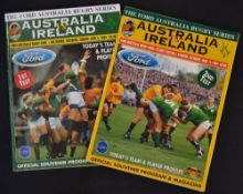 1994 Ireland Rugby Tour to Australia signed test match programmes - for the 1st and 2nd Tests played