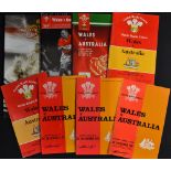 Wales v Australia rugby programmes from the 1960's onwards (8): all played at Cardiff to incl '