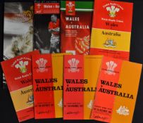 Wales v Australia rugby programmes from the 1960's onwards (8): all played at Cardiff to incl '