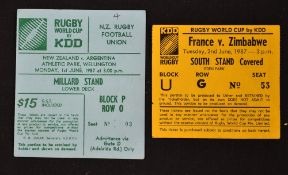 1987 Inaugural Rugby World Cup group stage tickets (2) to incl New Zealand v Argentina played at