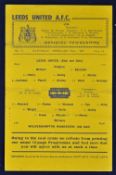 1946/1947 Leeds United v Wolverhampton Wanderers match programme dated 22 February 1947, single