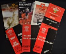 Wales v New Zealand All Blacks rugby programmes from the 1970's onwards (7): mostly played in