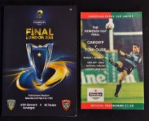 European Cup Final Rugby Programmes: V. good pair from the first, Cardiff v Toulouse at Cardiff Arms