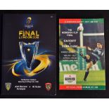 European Cup Final Rugby Programmes: V. good pair from the first, Cardiff v Toulouse at Cardiff Arms