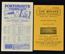 1945/1946 Wolverhampton Wanderers v Portsmouth football programme 16 February 1946 match programme