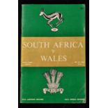 1964 South Africa v Wales rugby programme: played at Kings Park Durban on 23rd May with South Africa