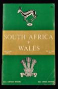 1964 South Africa v Wales rugby programme: played at Kings Park Durban on 23rd May with South Africa