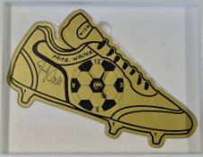 Francisco Gento Signed Football Boot Wall Clock in gold, signed in ink to the front together with