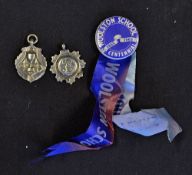 2x Interesting Silver Football Fobs to include 1938/39 Cardiff & District Wednesday Football