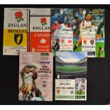 England v Overseas Tourists rugby programmes from the 1980's onwards (6): to incl v Romania '85