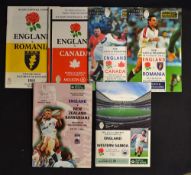 England v Overseas Tourists rugby programmes from the 1980's onwards (6): to incl v Romania '85