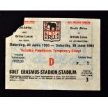 British Lions v S Africa 1980 3rd Test, Port Elizabeth Ticket: 4.5" x 3.25" 12 Rand paper ticket,
