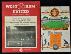 1953/54 FA Youth Cup Semi-Finals Wolverhampton Wanderers v West Ham United football programmes