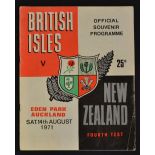 1971 British Lions v New Zealand Rugby Programme: 4th Test at Auckland, drawn 14-14 to clinch the