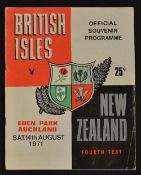 1971 British Lions v New Zealand Rugby Programme: 4th Test at Auckland, drawn 14-14 to clinch the