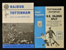 1967/8 Hajduk v Tottenham Hotspur Football Programme date 20 Sept together with 2nd leg programme,