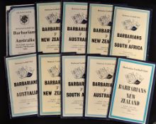Collection of Barbarian v Overseas rugby tourist programmes from 1950's onwards (10): to incl 4x v