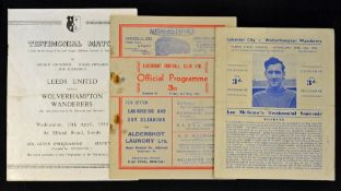Wolverhampton Wanderers away testimonial match programmes v 1949/50 Leeds United, 1951/52 Aldershot,
