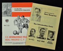 1964 Europa Cup Final Inter Milan v Real Madrid football programme date 27 May, includes insert,