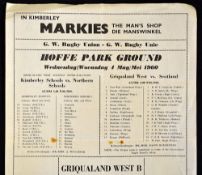 Extremely Rare 1960 Griqualand West v Scotland rugby programme - played at Hoffe Park Ground on