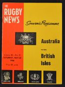 1966 British Lions v Australia rugby programme: first test match played in Sydney on Saturday 28 May