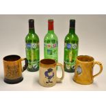 Collection of Rugby Ceramic Tankards and RWC Glassware wine bottles (6): Arthur Woods "Royal