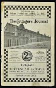 Pre-War 1932/33 Fulham v Tottenham Hotspur match programme at Craven Cottage age wear, fair.