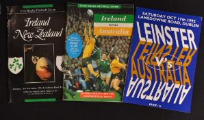 1980/90's Ireland and Irish Provincial rugby match programmes against New Zealand and Australia - to