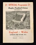 1931 England v Wales (Champions) rugby programme: played at Twickenham on Saturday 17th January