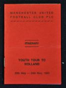 Manchester United Youth Tour of Holland 1983 itinerary covering the official party (coaches &