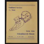 Rare 1962 British Lions v South Africa Combined Services rugby programme: played in Potchefstroom on