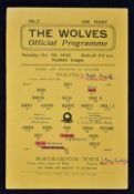 1944/1945 Wolverhampton Wanderers v Northampton Town football programme War League match