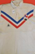 French Rugby League International shirt - Le Coq Sportif red, white and blue "V" white no. 10 single