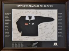 1997 New Zealand All Blacks Undefeated rugby ltd ed. signed display: fine silver and black mounted