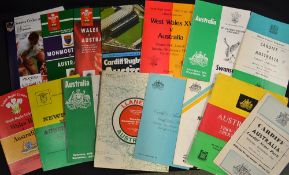 Wales "B" and Welsh teams versus Australia rugby programmes from the 1950's onwards (15) to incl