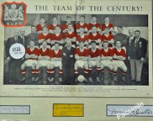 1957 Manchester United team squad photo in colour hand signed in ink by Bobby Charlton, Dennis