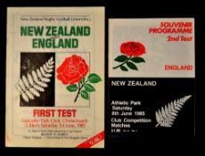 1985 England on Tour in NZ Rugby Programmes (2): Both Test issues from Christchurch and Auckland,