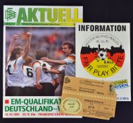 1992 European Championship qualifying match West Germany v Wales football programme ticket and