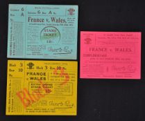 1920/30's Wales v France rugby match tickets (3): to incl 1925 (Cardiff Arms Park); 1929 Runners-