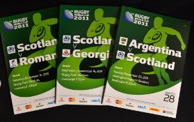 2011 Rugby World Cup Scotland Programmes (3): v Romania, v Georgia and v Argentina.(VG)